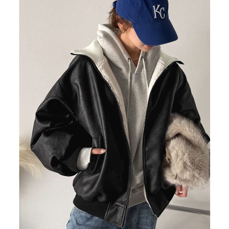 気分に合わせて変化を楽しむ。2wayフェイクレザー×ボアリバーシブルブルゾン | Classical Elf  | 詳細画像6 