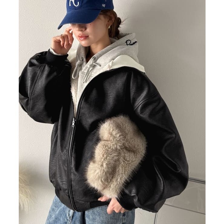 気分に合わせて変化を楽しむ。2wayフェイクレザー×ボアリバーシブルブルゾン | Classical Elf  | 詳細画像7 