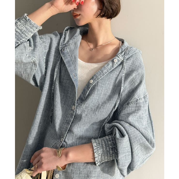 ライトブルー | 《JaVaジャバコラボ》軽やかに、さらりと。コットン100％フード付き袖シャーリ… | Classical Elf 