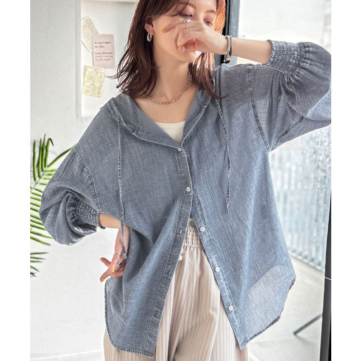 ブルー | 《JaVaジャバコラボ》軽やかに、さらりと。コットン100％フード付き袖シャーリ… | Classical Elf 