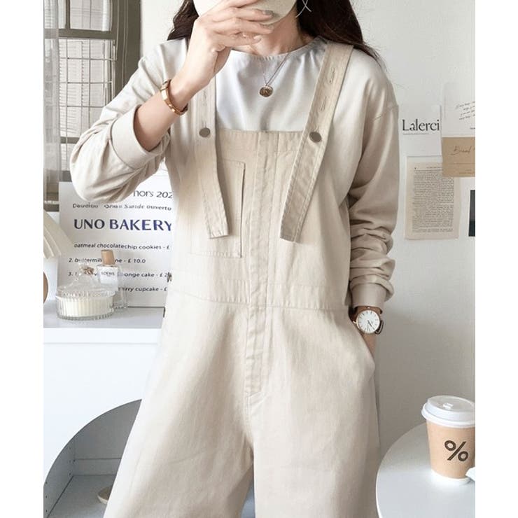 大人の魅力惹き出すデニム。綿100％フロントデザインサロペット