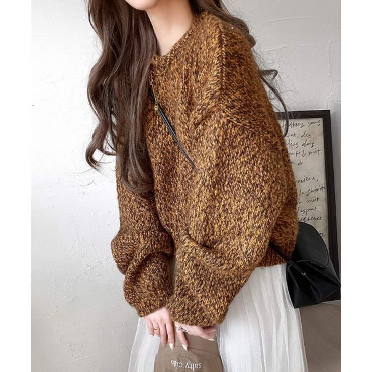 AURALEE ブラウン系 ミックスニットセーター 柔らかな印象の大人ニット。ミックスカラーロールネックニットプル