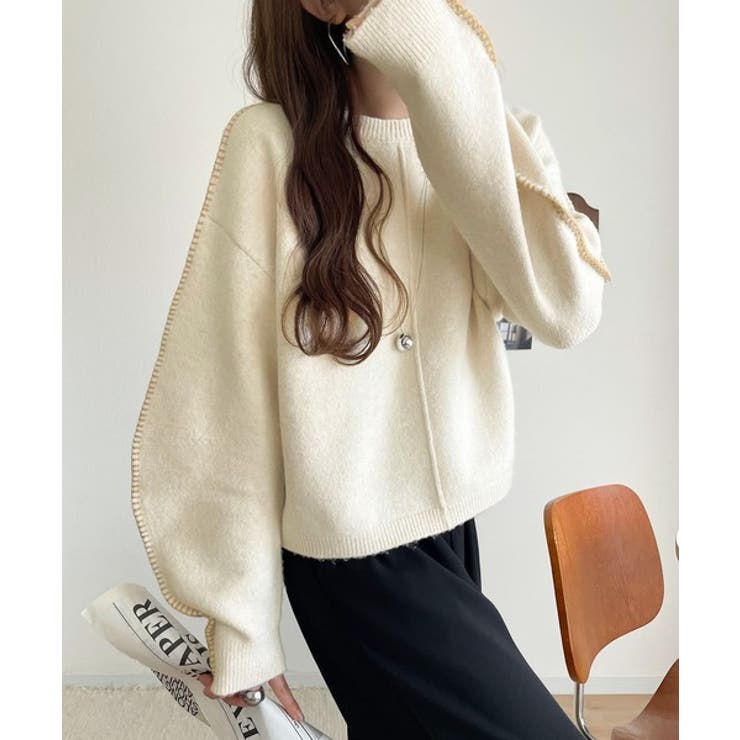 アイボリー | 《JaVaジャバ コラボ》一枚でこなれる、立体感スリーブ×配色ステッチ。バナナス… | Classical Elf 