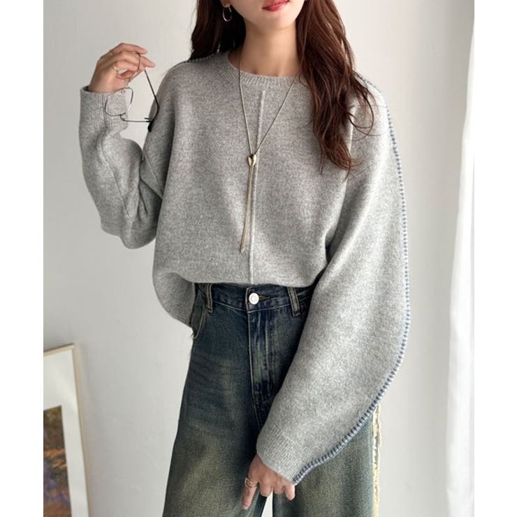 グレー | 《JaVaジャバ コラボ》一枚でこなれる、立体感スリーブ×配色ステッチ。バナナス… | Classical Elf 