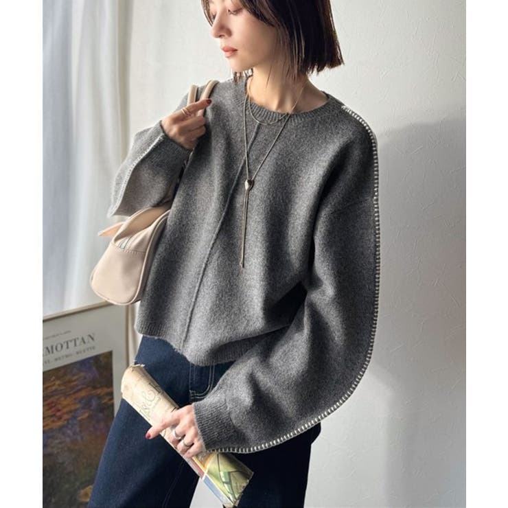 チャコール | 《JaVaジャバ コラボ》一枚でこなれる、立体感スリーブ×配色ステッチ。バナナス… | Classical Elf 