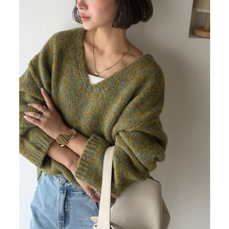 《JaVaジャバコラボ》大人カジュアルならこの1枚。ミックスカラー深Vネックニッ… | Classical Elf  | 詳細画像18 