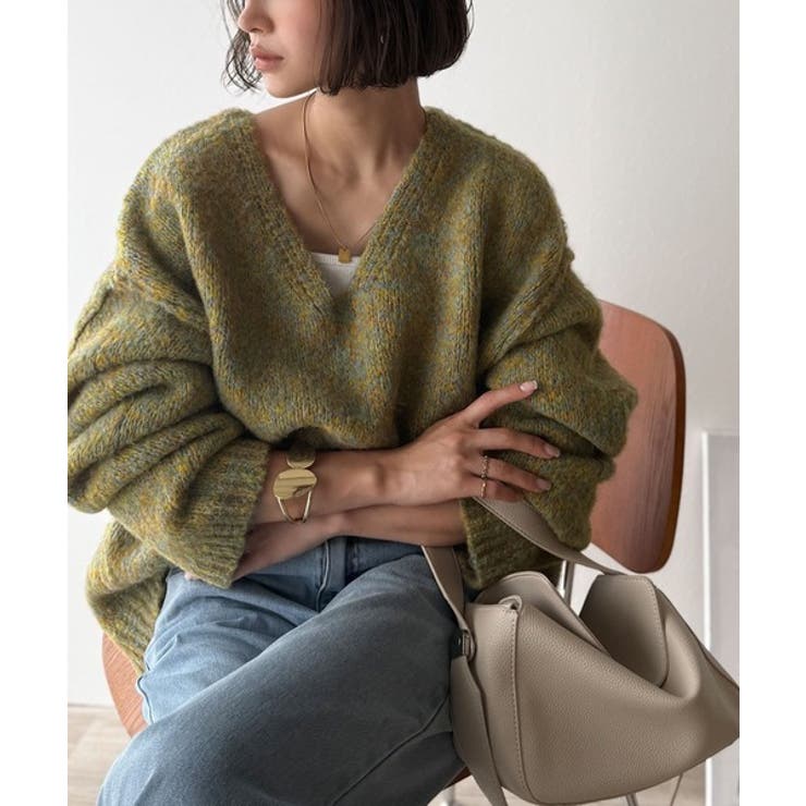 イエロー | 《JaVaジャバコラボ》大人カジュアルならこの1枚。ミックスカラー深Vネックニッ… | Classical Elf 