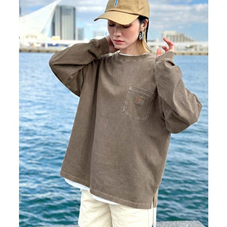 JaVaジャバ コラボ》綿100％ピグメント加工ポケット付きロングTee[品番