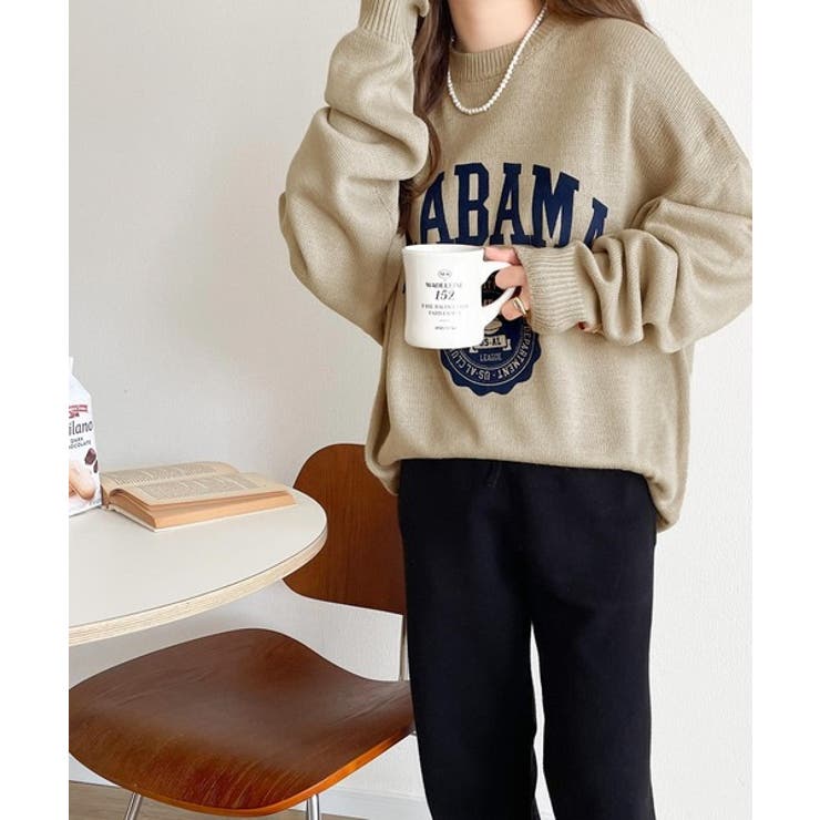 JaVa ジャバコラボ》アメカジフロッキープリントニットプルオーバー