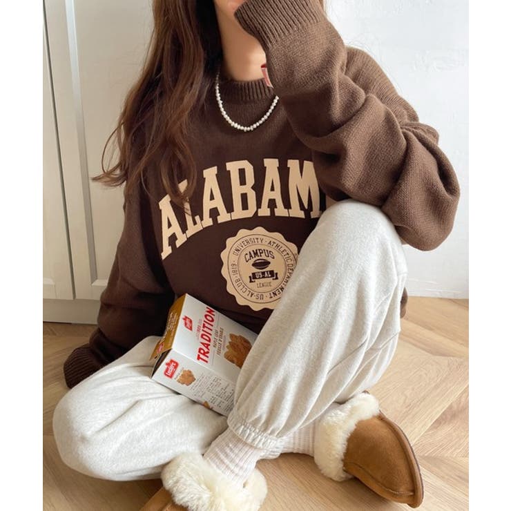 JaVa ジャバコラボ》アメカジフロッキープリントニットプル