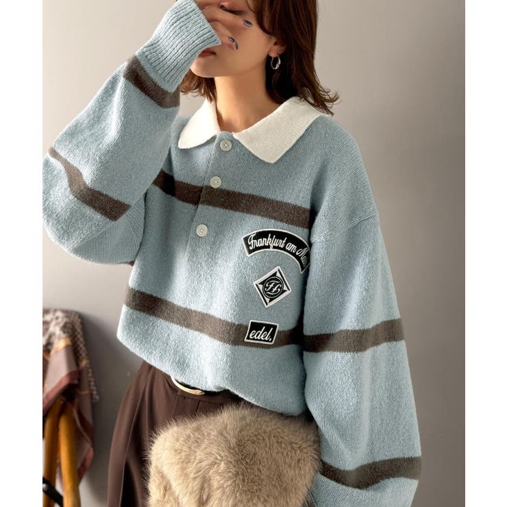 ブルー | 《JaVaジャバコラボ》魅せる、トラッド感。ワッペンデザインラガーポロニット（長… | Classical Elf 