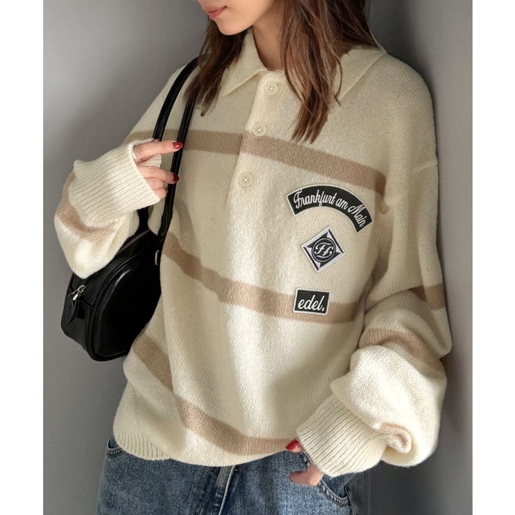 アイボリー | 《JaVaジャバコラボ》魅せる、トラッド感。ワッペンデザインラガーポロニット（長… | Classical Elf 