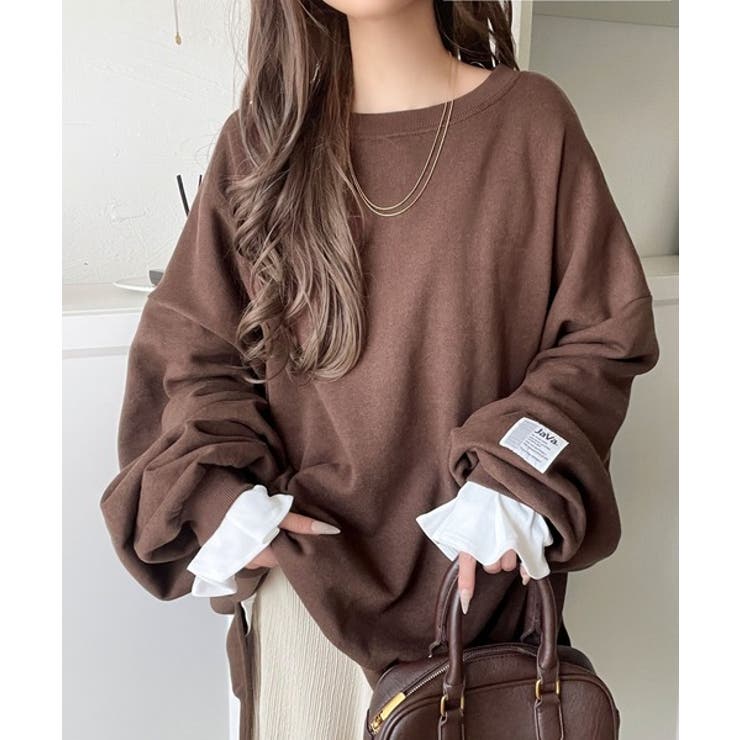ブラウン | リラクシーに着こなす、オンナっぽカジュアル！裏起毛ワイドネックビックスウェット | Classical Elf 