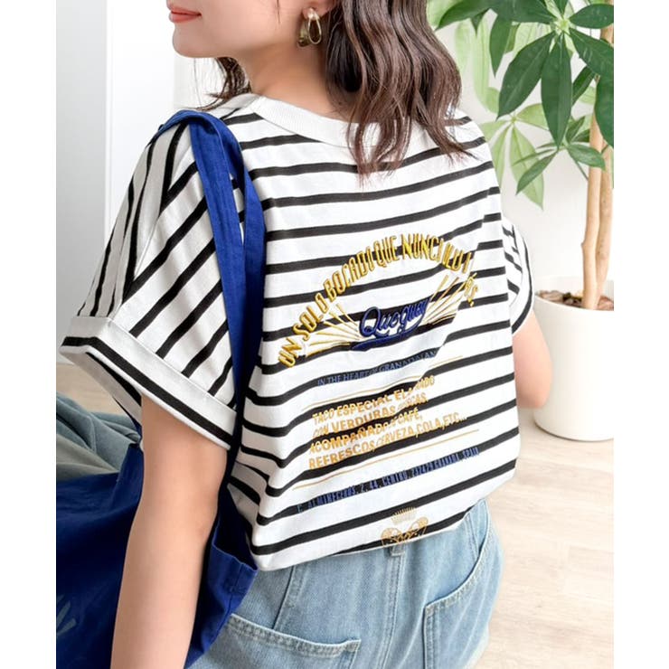 ボーダー | 《JaVaジャバコラボ》背中で魅せる。バック刺繍フレンチスリーブTシャツ（半袖） | Classical Elf 
