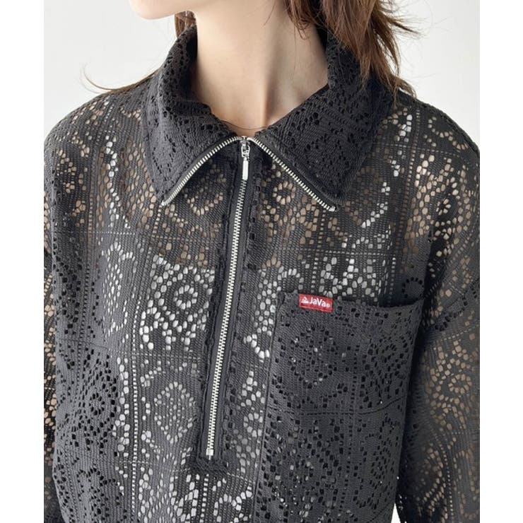 きれいめカジュアルのスタイリング叶う。パネルレースハーフジップ半袖プルオーバー | Classical Elf  | 詳細画像11 