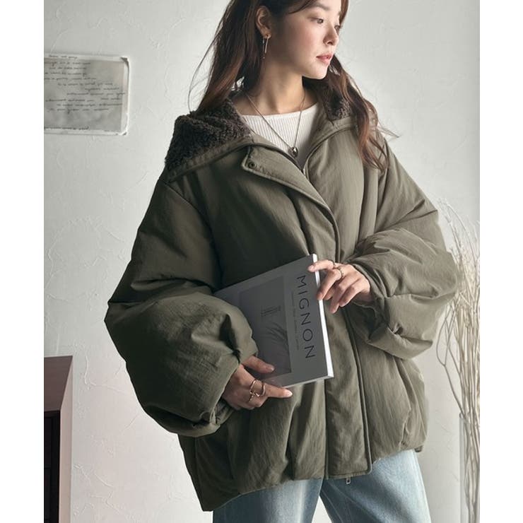 カーキ×ブラウン | セーラー風カラーがあざとい。中綿バルーンシルエットブルゾン | Classical Elf 