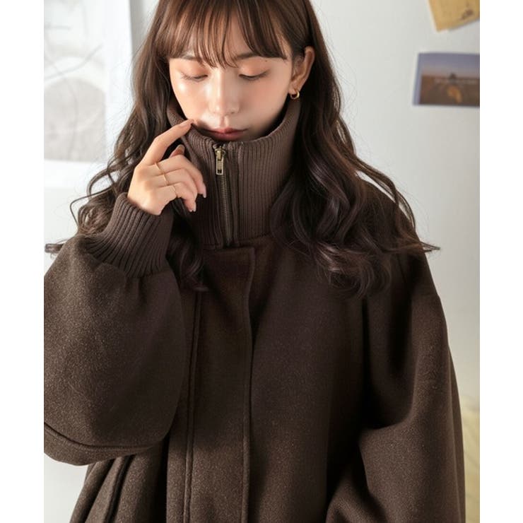 ブラウン | 《JaVaジャバコラボ》デイリーに輝く一着！ 襟リブニットメルトン比翼ブルゾン … | Classical Elf 