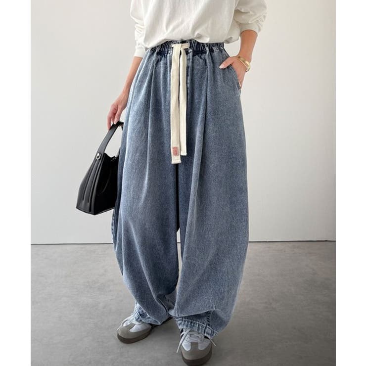 磯ふらぼん 365日、着回し無限！ウエストドロスト付きコクーンデニムイージー