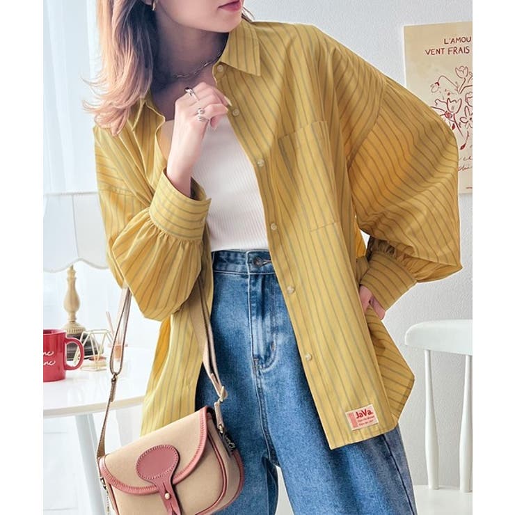 JaVa ジャバコラボ》秋色でこなれ感。レトロストライプ柄オーバー