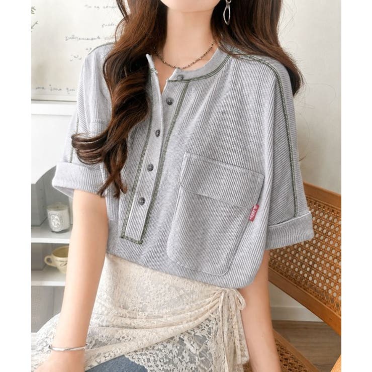《JaVaジャバコラボ》ゆるさが、サマになる。ヘンリーネック配色ステッチワッフル… | Classical Elf  | 詳細画像12 