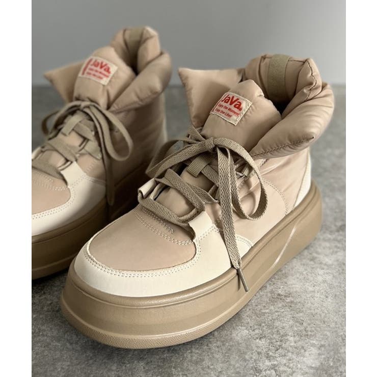 お洒落に差をつける！もこもこフェイクダウン軽量厚底スニーカー[品番