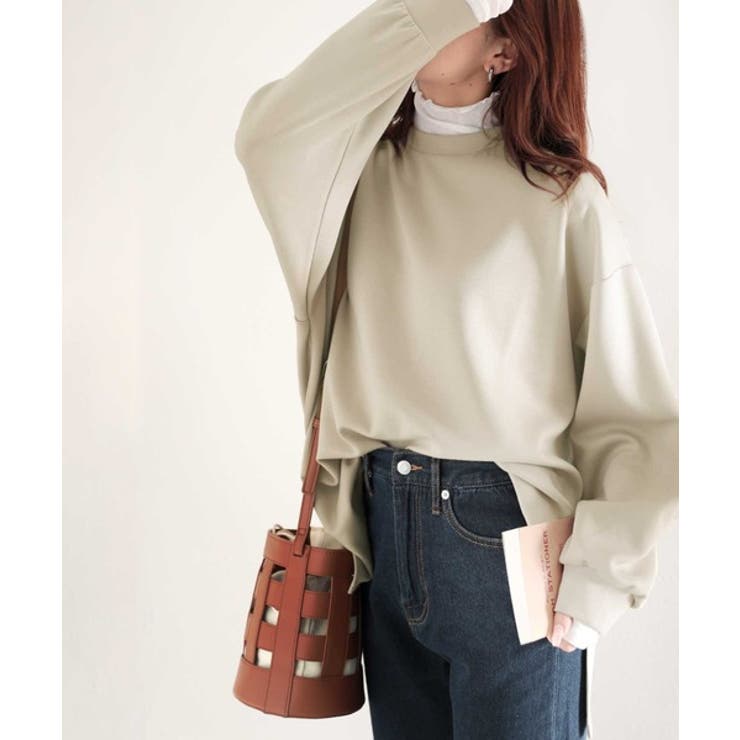 グレージュ | 艶めく大人のスウェット。ダンボールニットサイドスリットプルオーバー | Classical Elf 