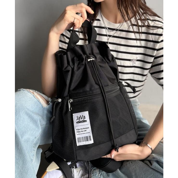 ブラック | 《JaVa ジャバコラボ》毎日の相棒バッグ！メッシュ使い巾着２WAYリュック | Classical Elf 