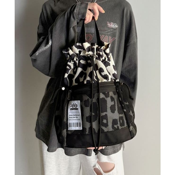 レオパード | 《JaVa ジャバコラボ》毎日の相棒バッグ！メッシュ使い巾着２WAYリュック | Classical Elf 