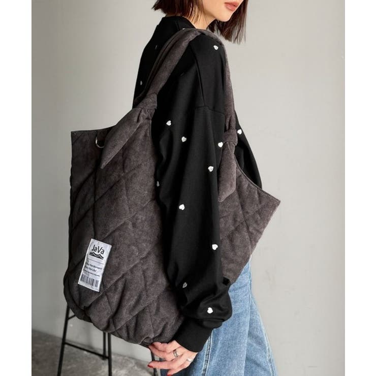 チャコールグレー | 大容量！ふわもち素材♪スウェードライクキルティングトートバッグ | Classical Elf 