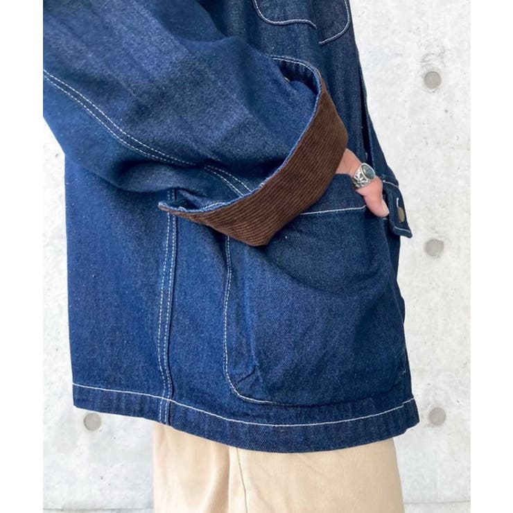 大人のワークテイスト。コーデュロイ衿ミリタリーデニムジャケット