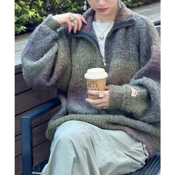 Java ジャバ 別注 グラフィックハーフジップニット JAVAジャバ 別注》大人のカレッジスタイル。グラフィックハーフジップ