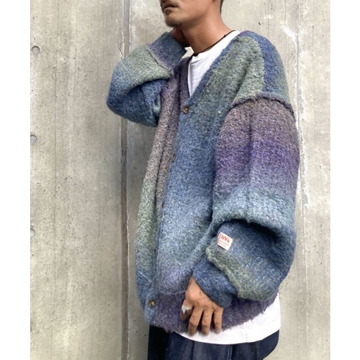 セール　新品 ブルーブルー 立体編 インディゴ コットンニットカーディガン 2 セール 新品 ブルーブルー 立体編 インディゴ コットンニット