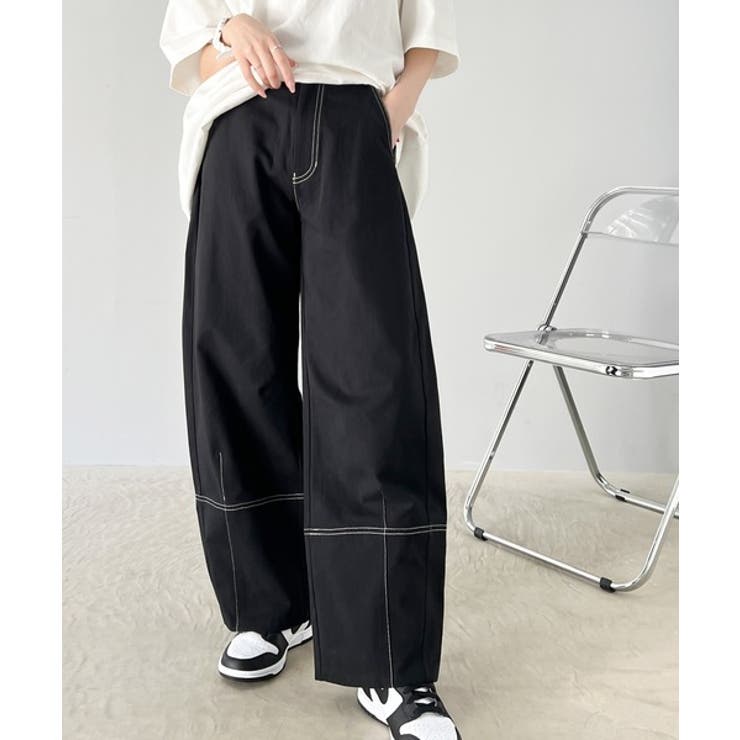 ヒロコビス　配色ステッチジャージーパンツ　ブラック　L HIROKO BIS / ヒロコビス （レディース） パンツ | ファッション通販