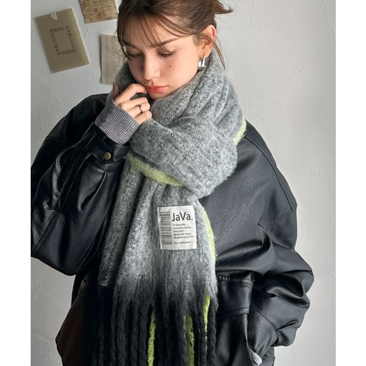 グレー | 《JaVaジャバコラボ》ふんわりあったか。配色ボリュームマフラー | Classical Elf 