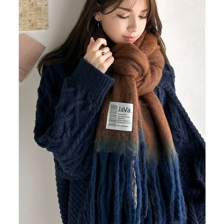 ブラウン | 《JaVaジャバコラボ》ふんわりあったか。配色ボリュームマフラー | Classical Elf 