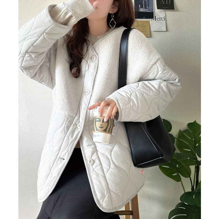 《JaVaジャバコラボ》軽くて暖かい、旬顔ボア切替♪ノーカラーひょうたんキルティ… | Classical Elf  | 詳細画像7 