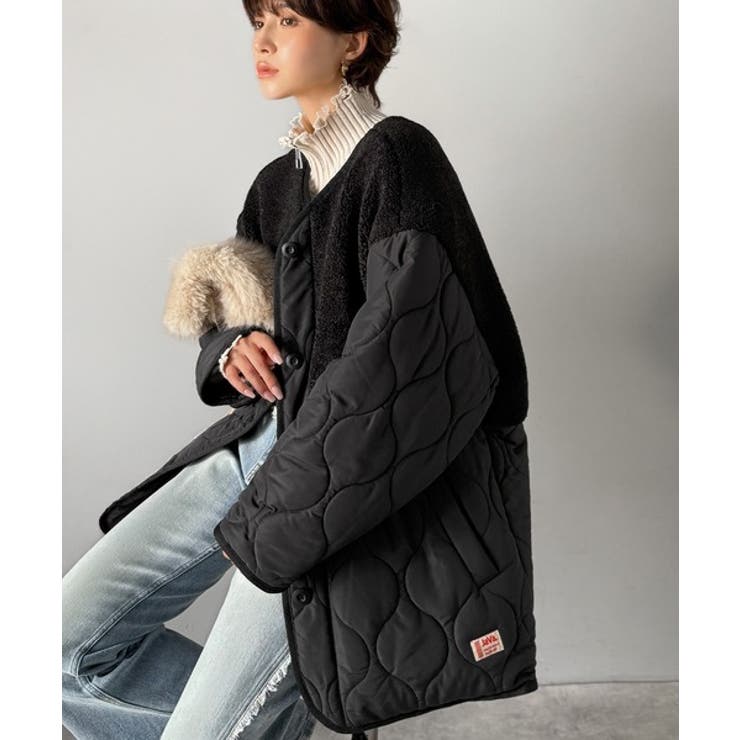 《JaVaジャバコラボ》軽くて暖かい、旬顔ボア切替♪ノーカラーひょうたんキルティ… | Classical Elf  | 詳細画像12 