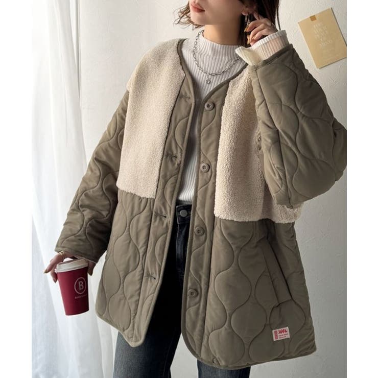 《JaVaジャバコラボ》軽くて暖かい、旬顔ボア切替♪ノーカラーひょうたんキルティ… | Classical Elf  | 詳細画像22 