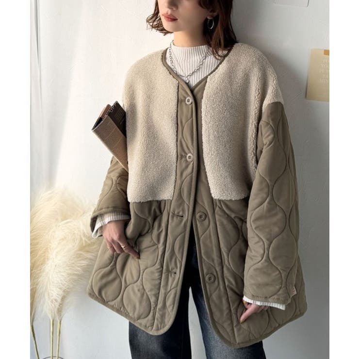 《JaVaジャバコラボ》軽くて暖かい、旬顔ボア切替♪ノーカラーひょうたんキルティ… | Classical Elf  | 詳細画像24 