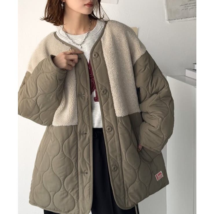 《JaVaジャバコラボ》軽くて暖かい、旬顔ボア切替♪ノーカラーひょうたんキルティ… | Classical Elf  | 詳細画像26 