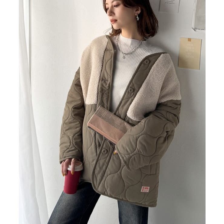 《JaVaジャバコラボ》軽くて暖かい、旬顔ボア切替♪ノーカラーひょうたんキルティ… | Classical Elf  | 詳細画像28 