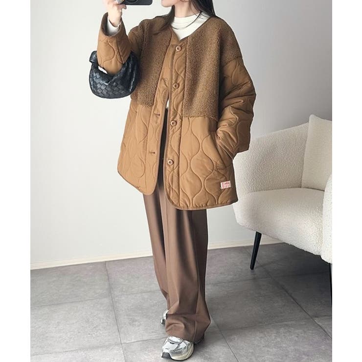 《JaVaジャバコラボ》軽くて暖かい、旬顔ボア切替♪ノーカラーひょうたんキルティ… | Classical Elf  | 詳細画像34 