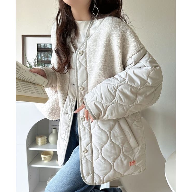 《JaVaジャバコラボ》軽くて暖かい、旬顔ボア切替♪ノーカラーひょうたんキルティ… | Classical Elf  | 詳細画像1 