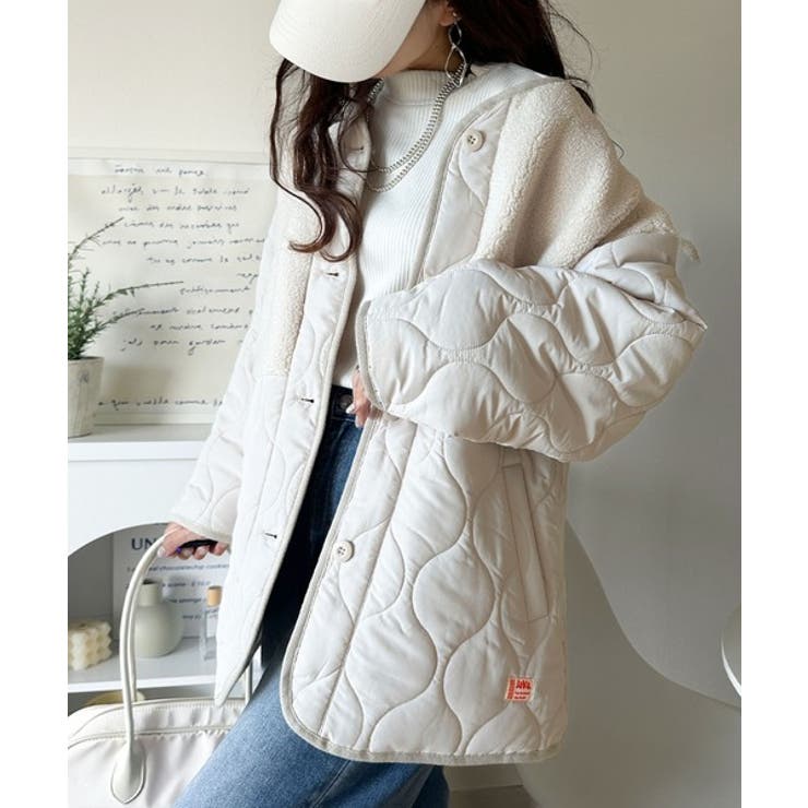 《JaVaジャバコラボ》軽くて暖かい、旬顔ボア切替♪ノーカラーひょうたんキルティ… | Classical Elf  | 詳細画像3 