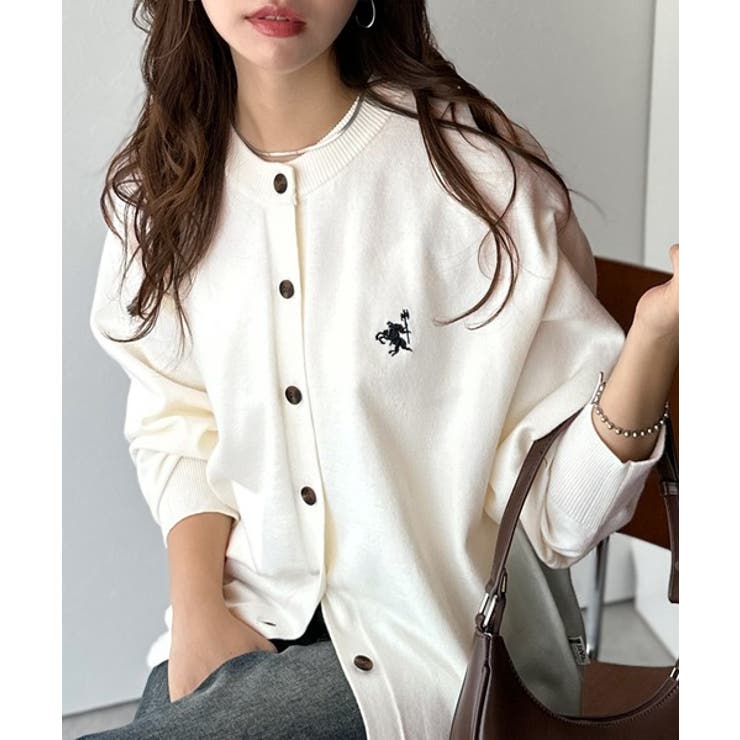 アイボリー | 着まわし自在のベーシックデザイン。配色刺繍カーディガン | Classical Elf 