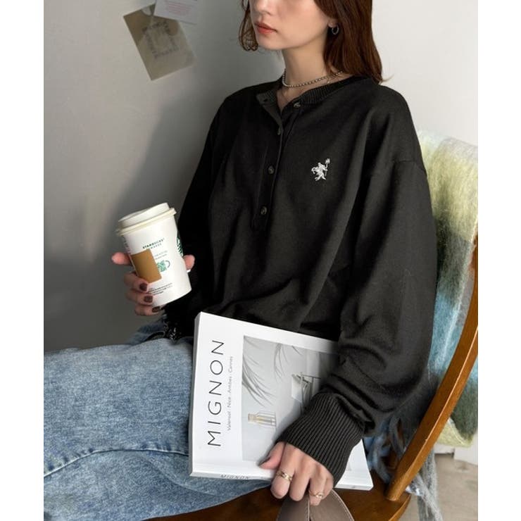 顔周りスッキリ&胸元刺繍で映える♪配色刺繍ヘンリーネックニット | Classical Elf  | 詳細画像17 