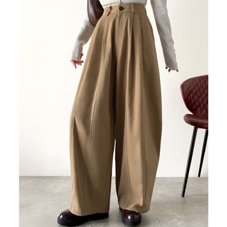 カーブで魅せる、抜け感シルエット。綿100％コットンツイルバレルレッグタックパン… | Classical Elf  | 詳細画像16 