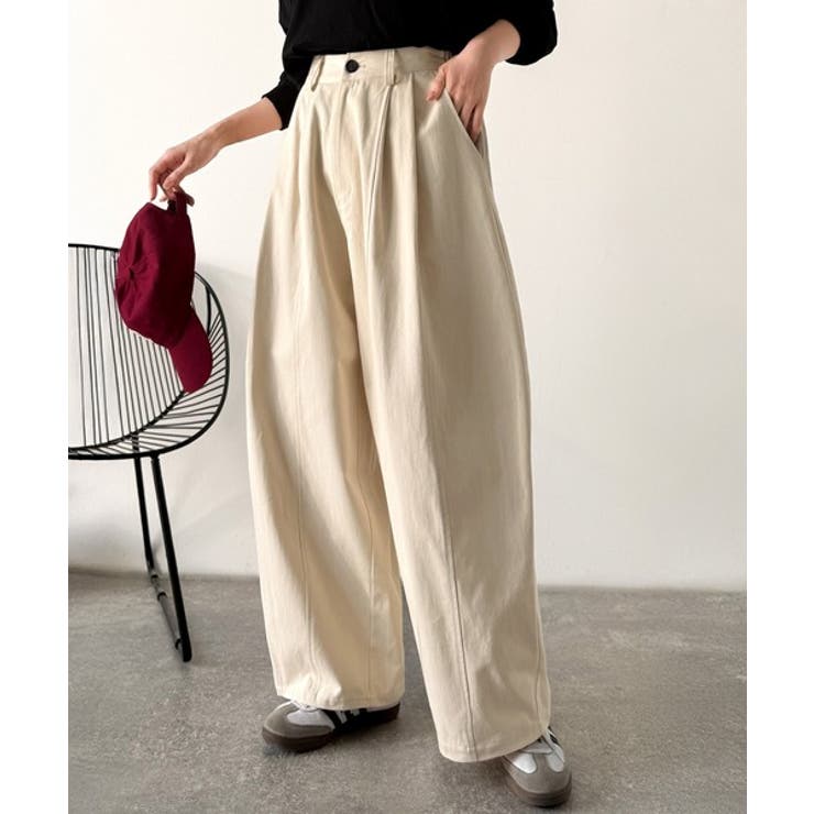 カーブで魅せる、抜け感シルエット。綿100％コットンツイルバレルレッグタックパン… | Classical Elf  | 詳細画像1 
