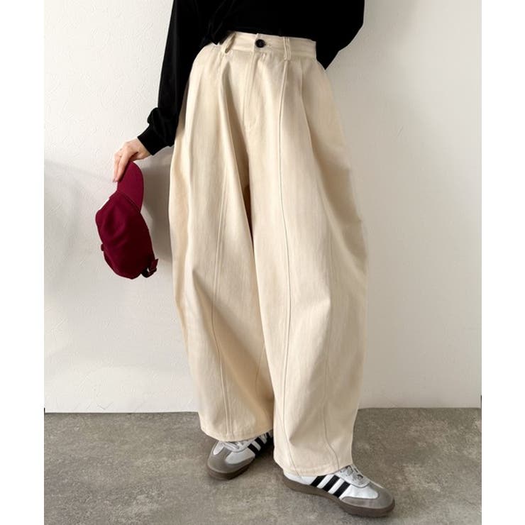 カーブで魅せる、抜け感シルエット。綿100％コットンツイルバレルレッグタックパン… | Classical Elf  | 詳細画像4 