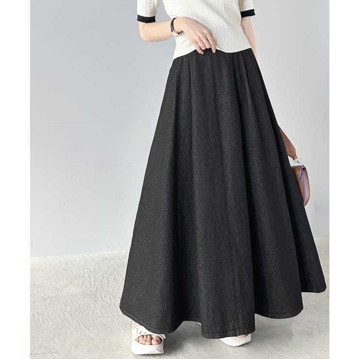 ハイウエストでシルエットがキマル！綿100％のやわらかデニムフレアスカート | Classical Elf  | 詳細画像4 